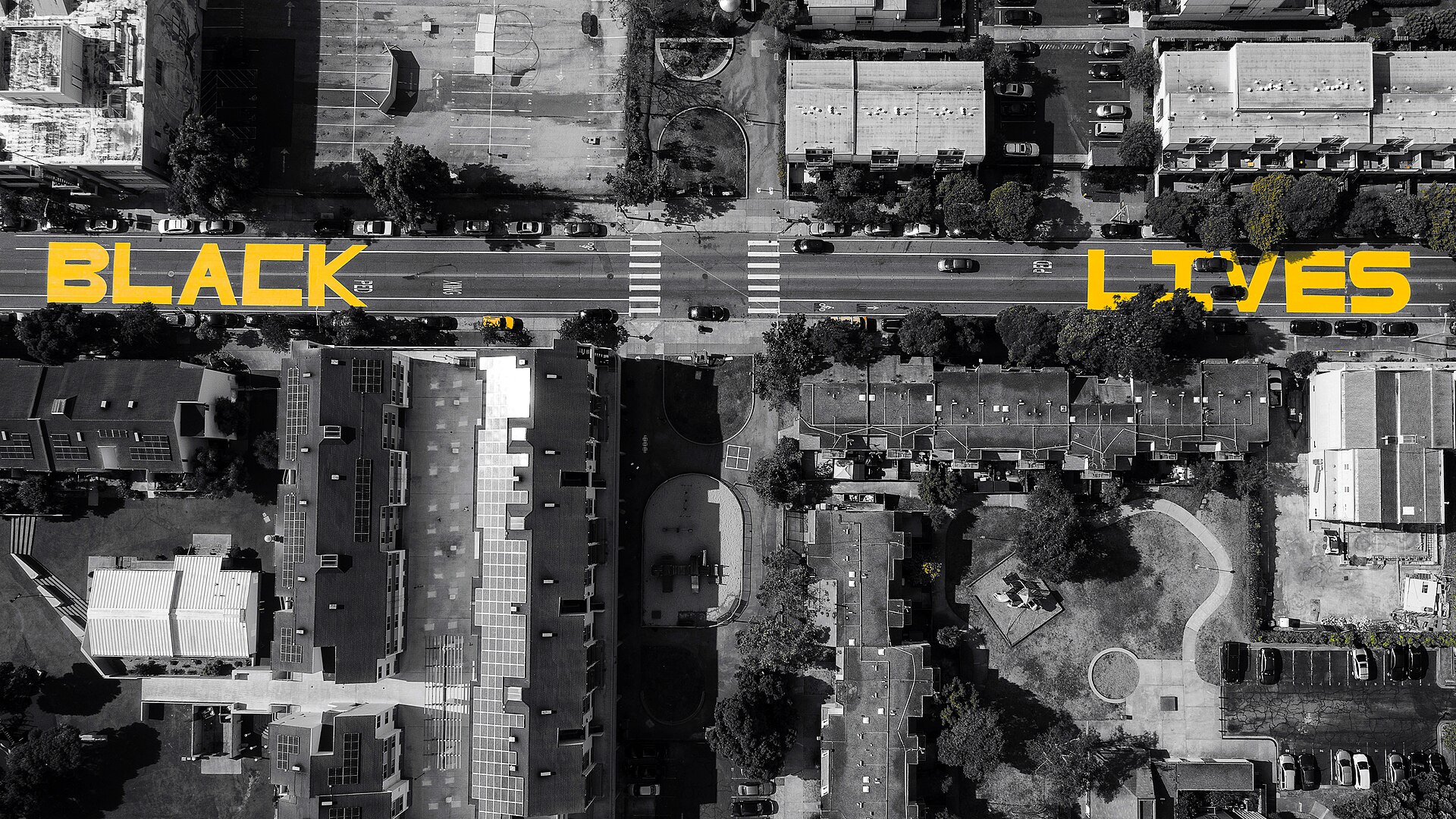 Black Lives Matter | Rapidly Viral An aerial view shows the phrase 'Black Lives' written on a street, illustrating an important moment in social media and.